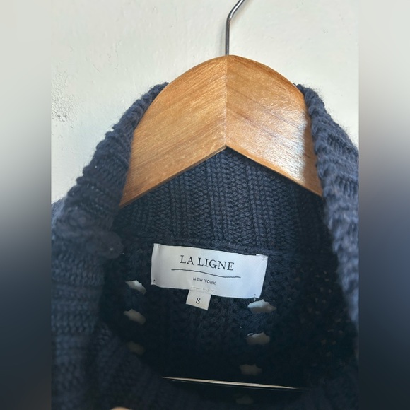 La Ligne Bretagne Chunky Striped Relaxed Merino Sweater Navy White Size S - Picture 6 of 10